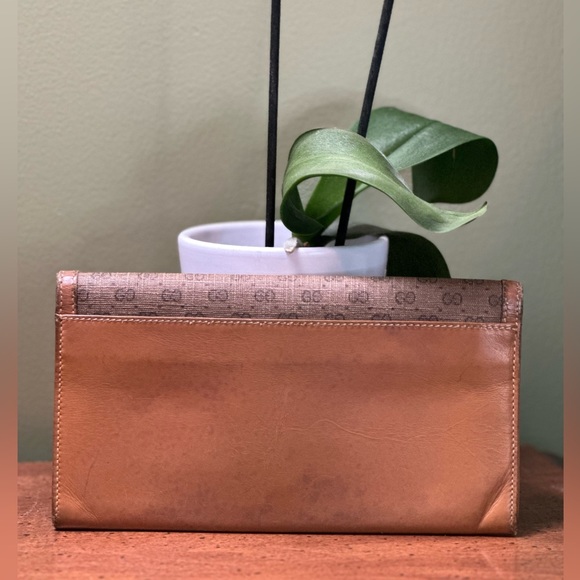 ❌SOLD❌ GUCCI micro GG vintage coated canvas & leather bifold long wallet classic - Picture 2 of 16